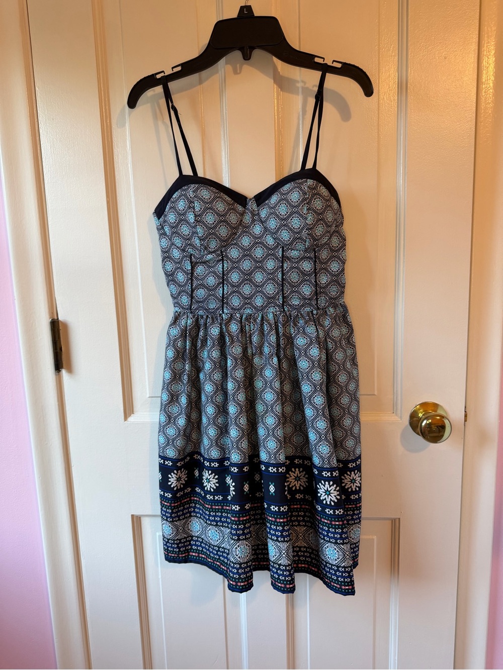 Band of Gypsies Navy and White Patterned Smocked Top